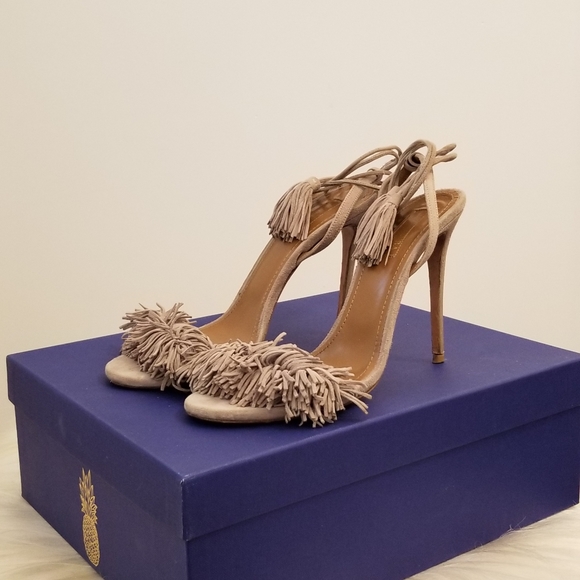 AQUAZZURA Wild Thing Nude Taupe Sandals Heels 37.5 - Picture 2 of 10